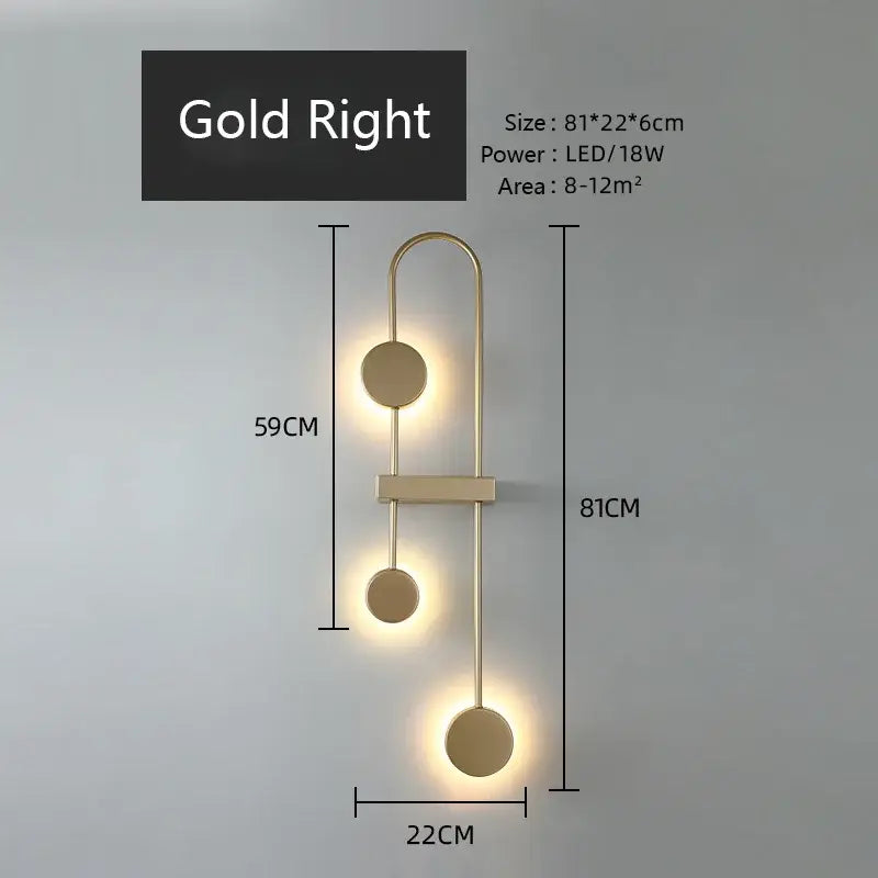 Gold right wall sconce with three circular led lights in a sleek modern design for decorbites led wall light use
