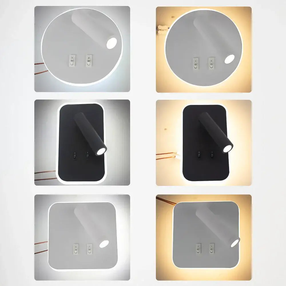 Modern minimalist black and white decorbites adjustable wall lamp with circular and rectangular LED designs for bedroom decor
