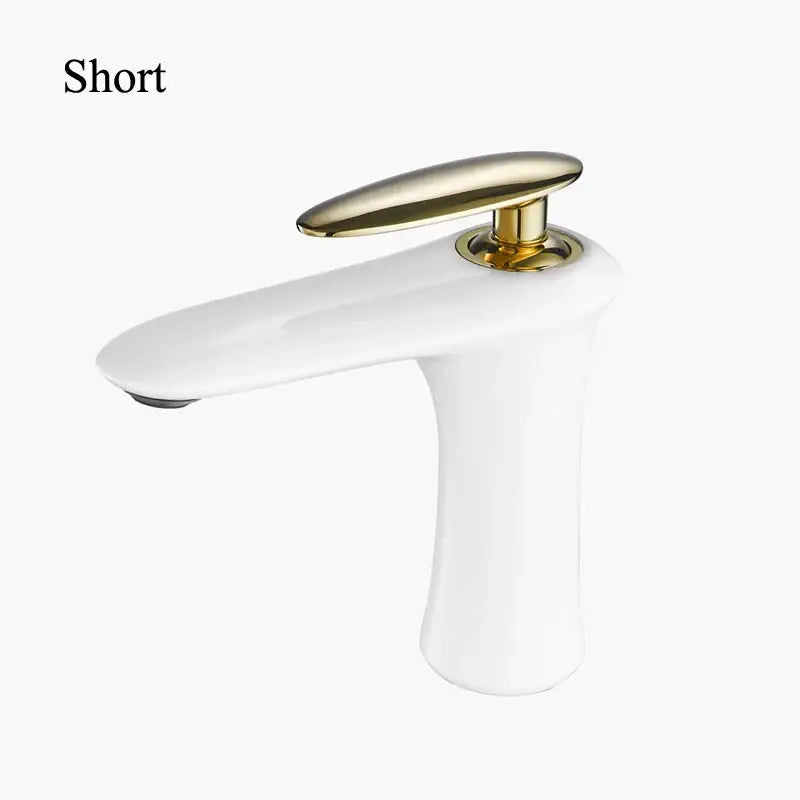 White ceramic brass bathroom faucet with polished gold-tone handle in modern minimalist decorbites black design