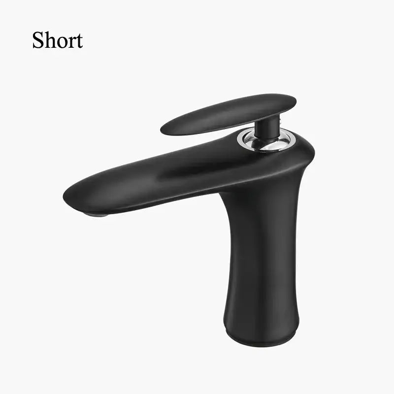 Modern minimalist black and white brass bathroom faucet with black matte finish curved spout and sleek handle decorbites black brass bathroom faucet