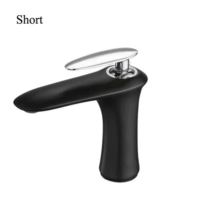Modern minimalist black white brass bathroom faucet with black matte handle and polished chrome spout by decorbites black