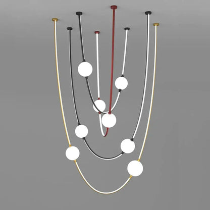 Modern minimalist black and white decorbites colorized led dimmable ceiling chandelier with gold and red curved rods