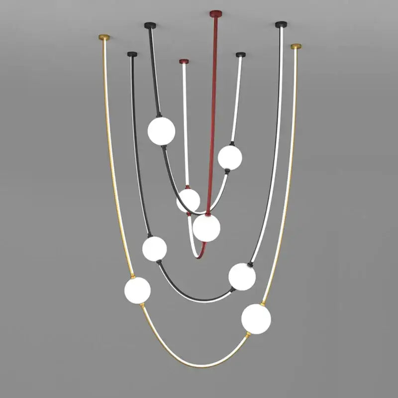 Modern minimalist black and white decorbites colorized led dimmable ceiling chandelier with gold and red curved rods