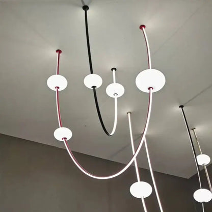 Modern minimalist black and white colorized led dimmable ceiling chandelier with curved rods and frosted glass globes