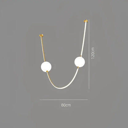 Modern minimalist ceiling chandelier with two white spherical bulbs and gold-toned metal arms colorized led dimmable decorbites