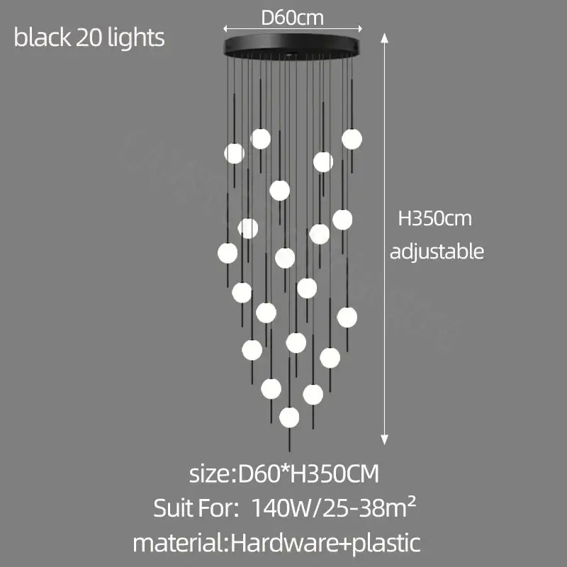 Modern minimalist black and white creative led chandelier with 20 white spherical lights by decorbites creative led for living room decor