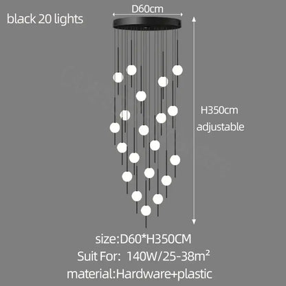 Modern minimalist black and white creative led chandelier with 20 white spherical lights by decorbites creative led for living room decor