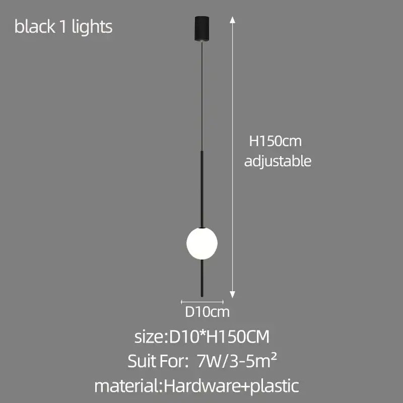 Modern minimalist black and white decorbites creative led pendant light with spherical glass bulb and adjustable hardware