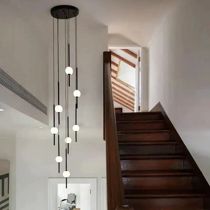 Modern minimalist black and white creative led chandelier with spherical white bulbs by decorbites creative led for living room decor