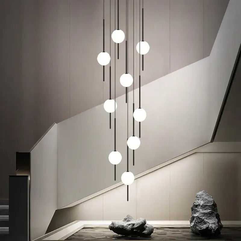 Modern minimalist black and white creative led chandeliers with spherical glass bulbs by decorbites creative for living room decor