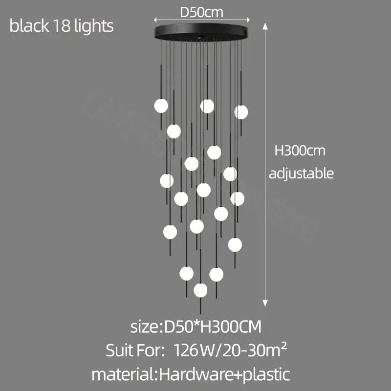 Modern minimalist black pendant chandelier with 18 white spherical lights by decorbites creative led chandeliers for living room decor