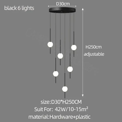 Modern minimalist black and white creative led chandeliers with six spherical bulbs by decorbites creative led for living room decor