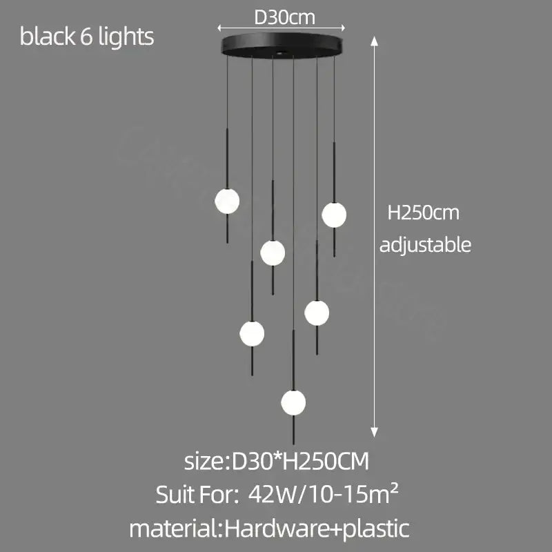 Modern minimalist black and white creative led chandeliers with six spherical bulbs by decorbites creative led for living room decor