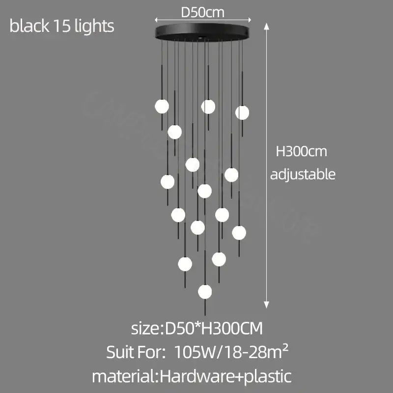 Modern minimalist black and white decorbites creative led chandelier with 15 spherical lights for living room decor