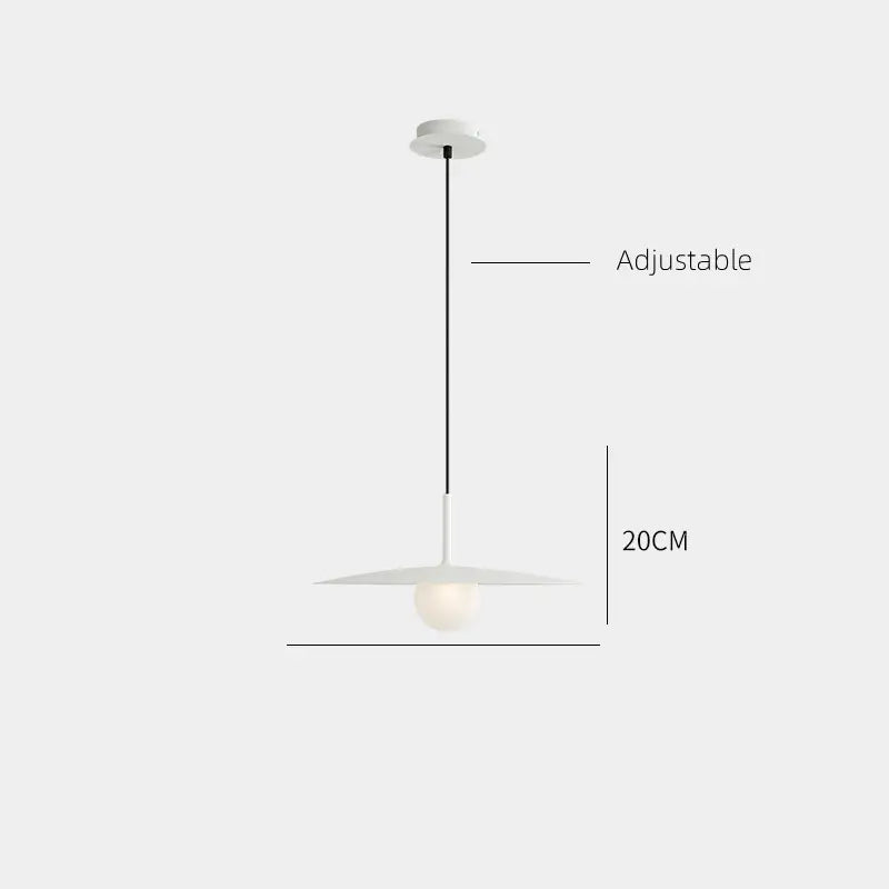 Minimalist white pendant light with disc-shaped shade and adjustable black cord for decorbites flying saucer chandelier