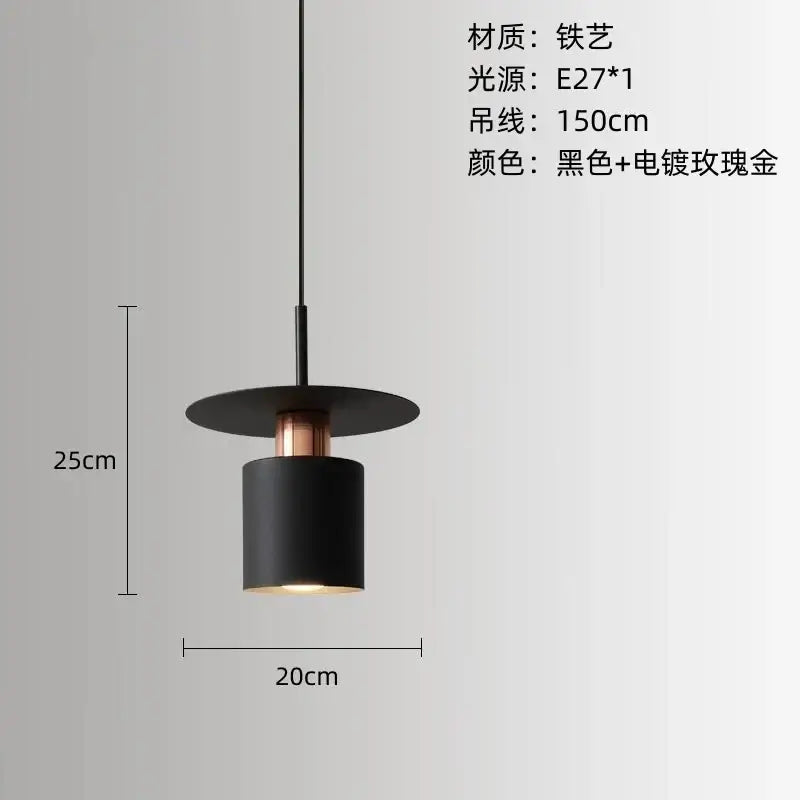 Modern minimalist black iron pendant light with matte finish and copper-gold accent for elegant led pendant lighting
