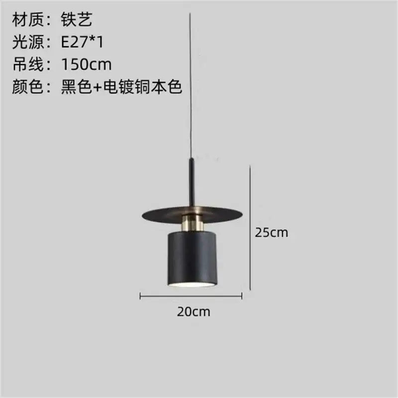 Black cylindrical pendant lights with matte finish and brass ring suspended by iron wire for elegant led pendant lighting