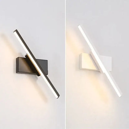Modern minimalist black and white led wall lamp with sleek angular design featuring intersecting light bars