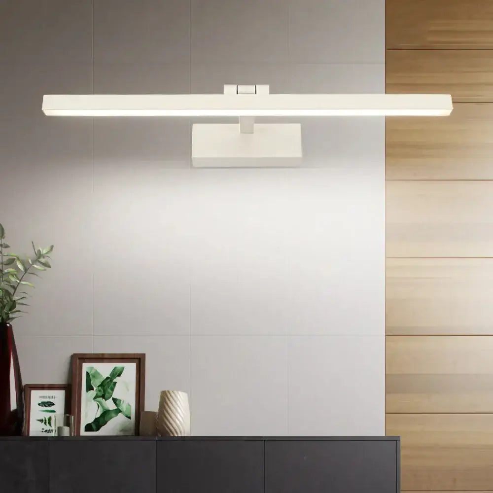 Modern white rectangular led wall lamp with a sleek minimalist design ideal as a bedroom mirror light