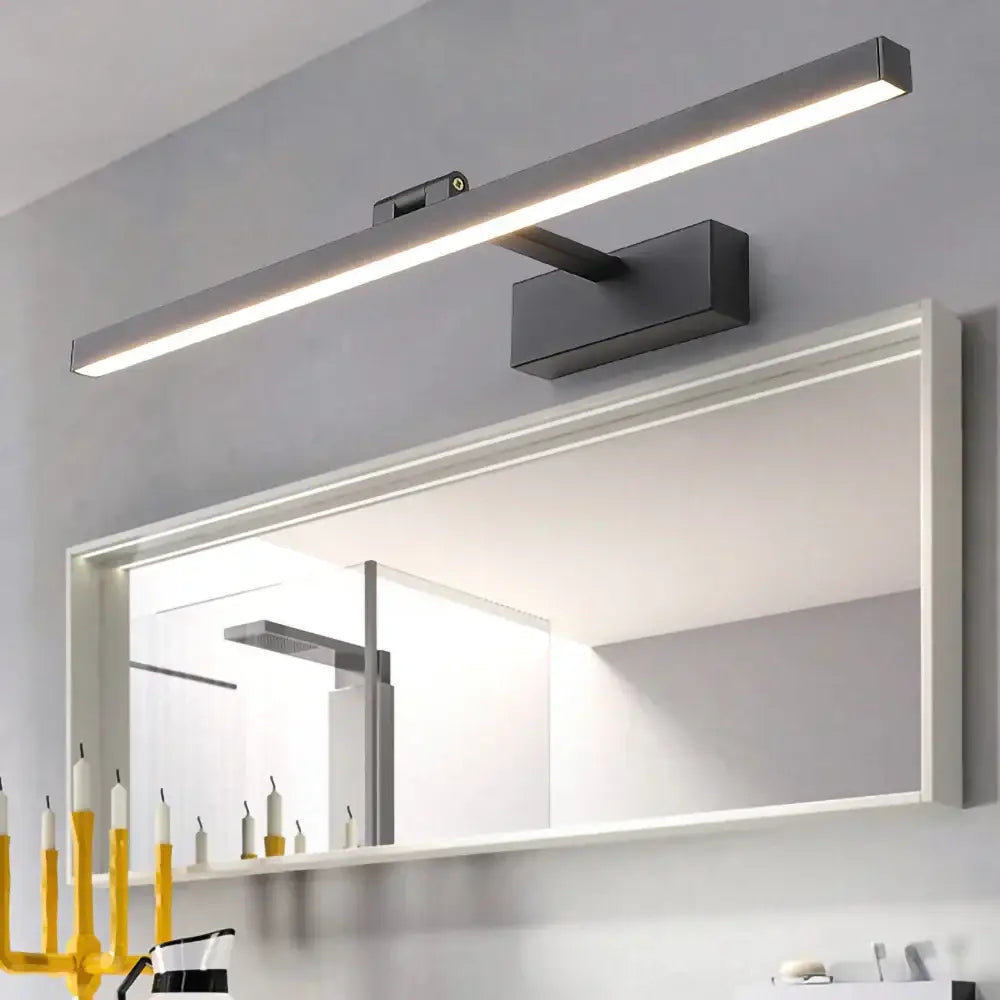 Modern minimalist matte black led wall lamp with sleek rectangular design and integrated mount for mirror light use