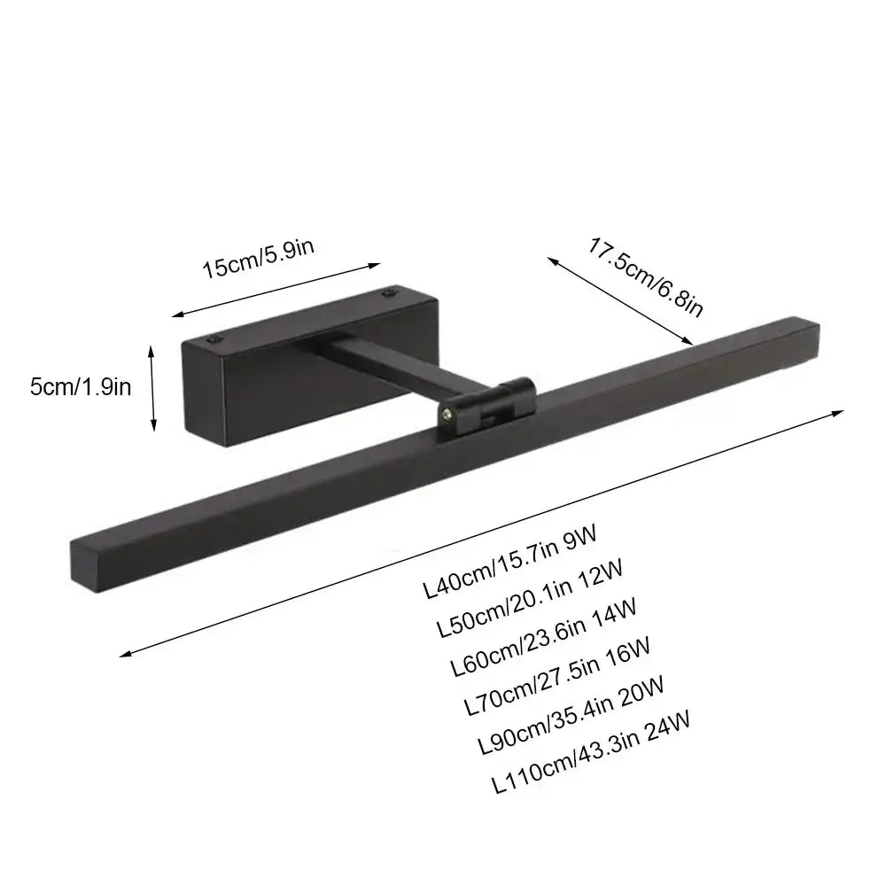 Modern minimalist black matte led wall lamp with adjustable arm designed as a bedroom mirror light fixture