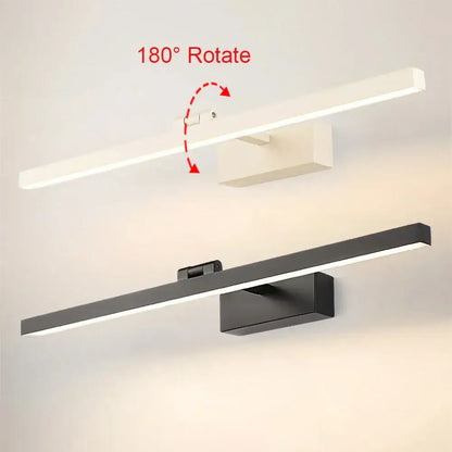 Modern minimalist led wall lamp with sleek rectangular design in black and white finishes for bedroom mirror light