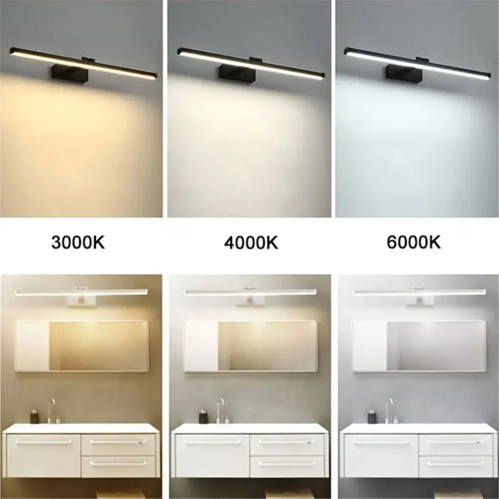 Modern minimalist black led wall lamp with adjustable color temperature for bedroom mirror lighting