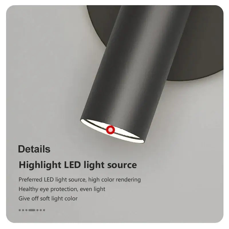 Modern minimalist black and white led wall lamp featuring a cylindrical spotlight with a matte finish and white inner rim
