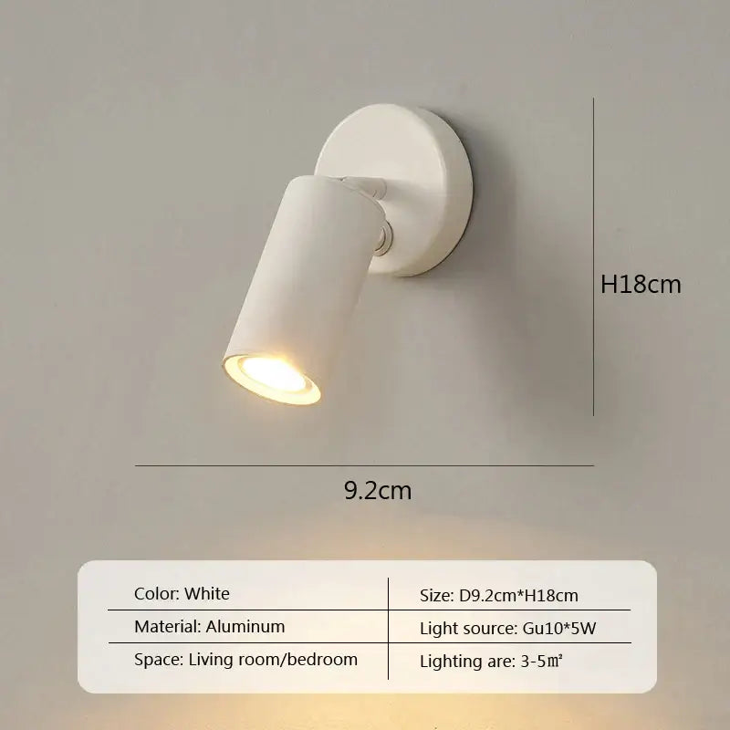 Modern minimalist white aluminum led wall lamp with adjustable head and 5w gu10 led bulb for bedroom spotlight