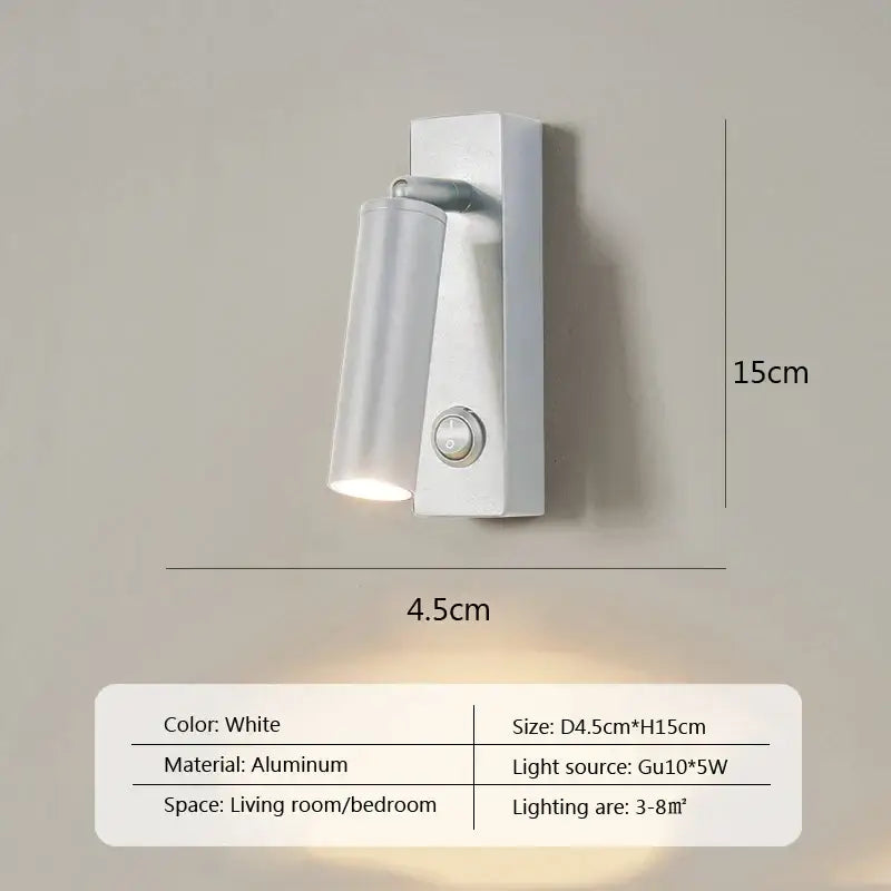 Modern minimalist white aluminum led wall lamp with frosted glass shade and adjustable head for bedroom spotlight