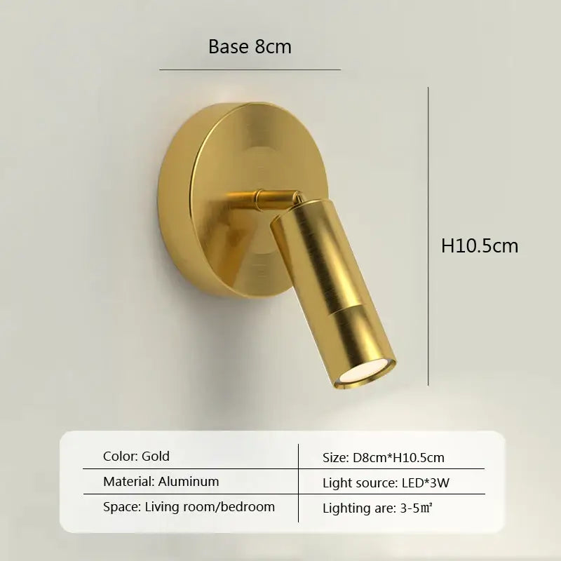 Gold-finished aluminum wall lamp with sleek cylindrical design and adjustable head modern minimalist led wall lamp