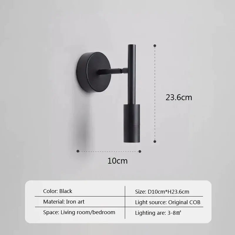 Modern minimalist black iron art led wall lamp with cylindrical design for bedroom spotlight lighting