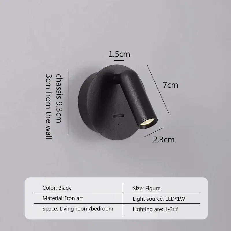 Modern minimalist black iron led wall lamp with angular design and adjustable beam angle for bedroom spotlighting