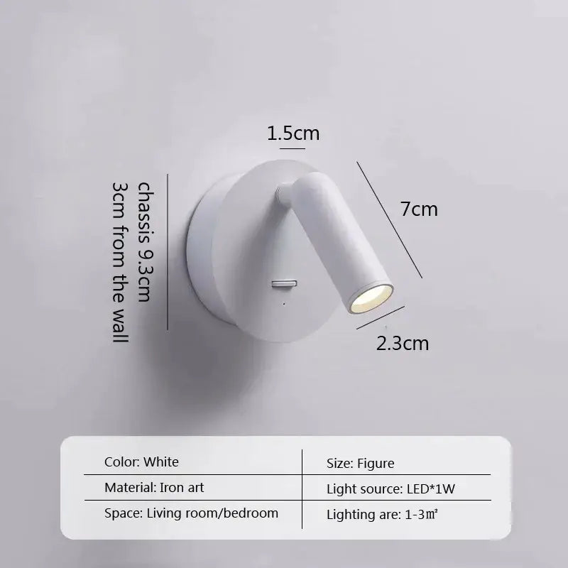 White iron art wall lamp with led light source featuring a modern minimalist black and white design for bedrooms