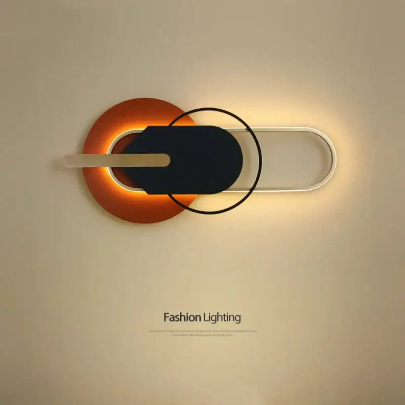 Modern minimalist black and white led wall lamp with an illuminated orange base for bedroom living room decorbites led wall lamp