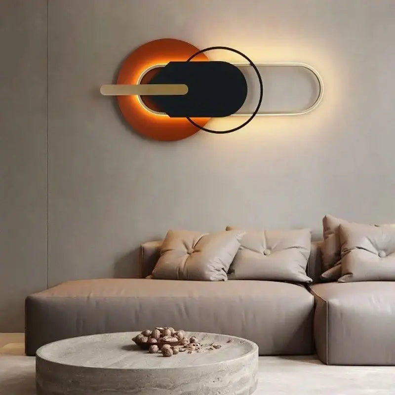 Modern minimalist black and white led wall lamp with orange base and geometric design for bedroom living room decorbites led wall