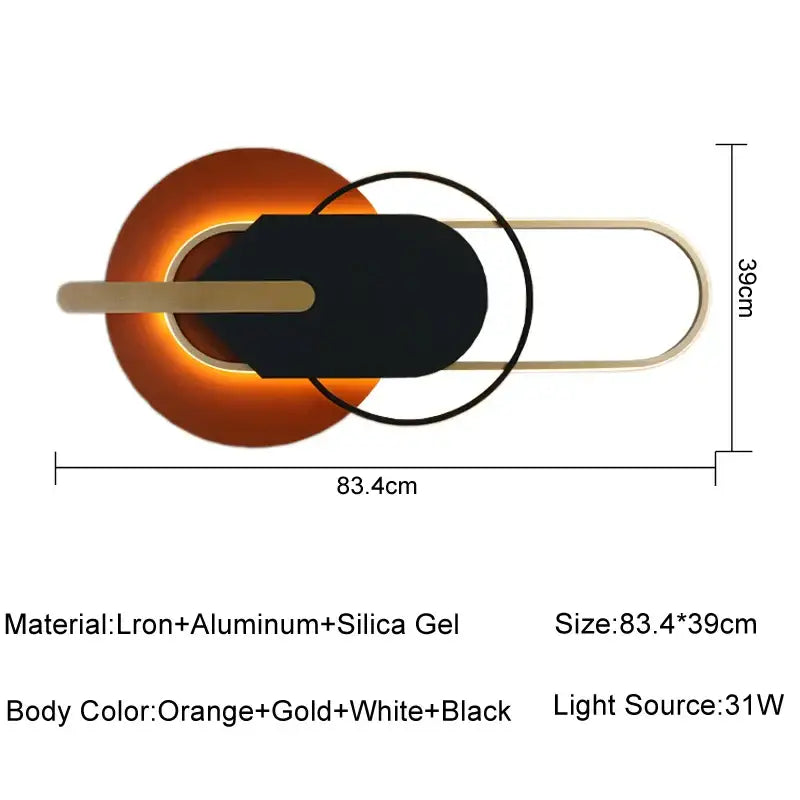 Modern minimalist led wall lamp with orange base, gold frame, black panel, and warm 31w lighting for bedroom decorbites wall lamp