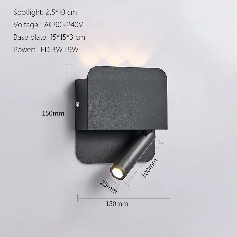 Modern minimalist black matte led wall lamp usb with adjustable directional beam for bedroom lighting