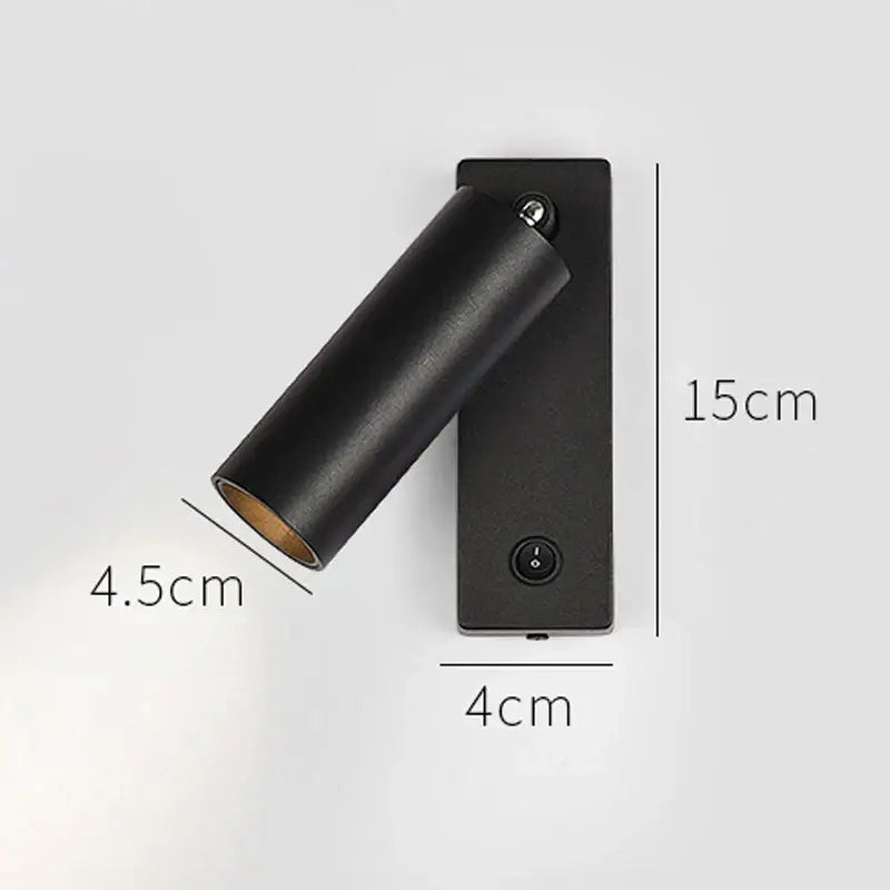 Modern minimalist black matte wall light with cylindrical head and rectangular base for decorbites led wall bedroom spotlight