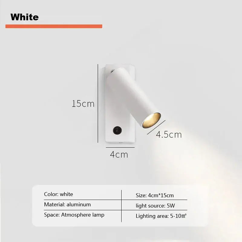 White aluminum wall light with sleek modern design and adjustable head perfect for decorbites led wall bedroom spotlight