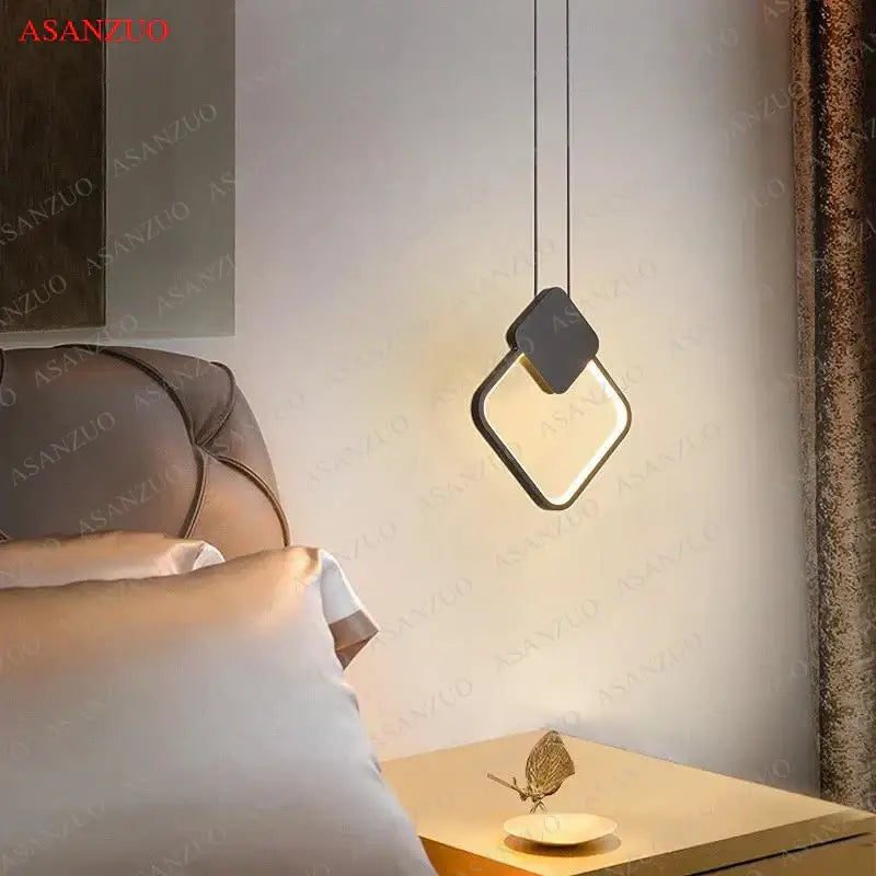 Modern black ring pendant lamp with diamond-shaped illuminated panel ideal for dining room decorbites black ring lighting