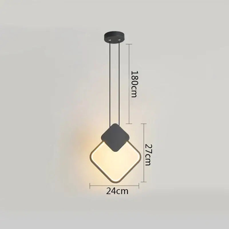 Modern minimalist black ring pendant lamp with geometric black and white square illuminated shade for dining room decorbites