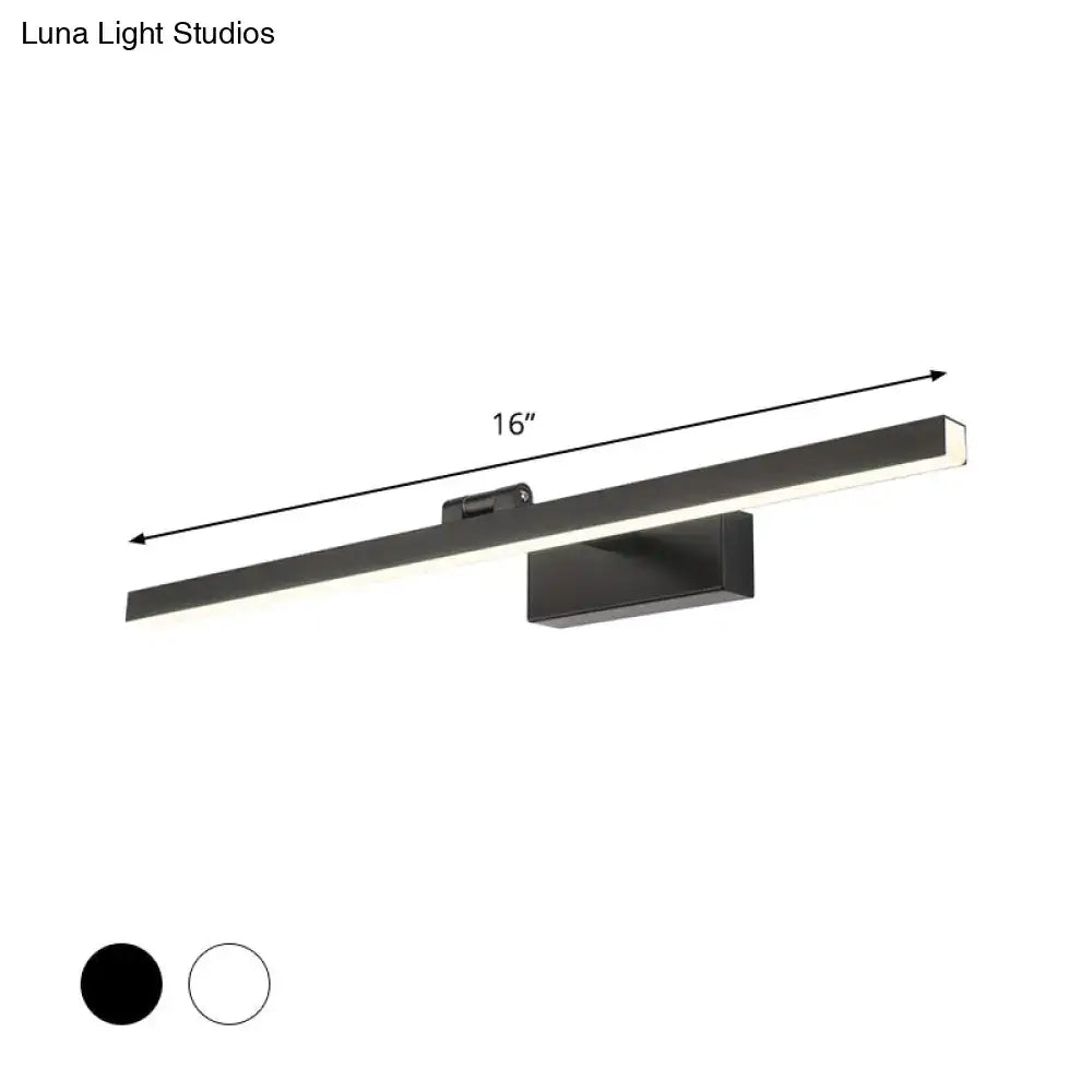 Modern black matte tubular vanity lamp with sleek rectangular design 16 inch length for bathroom vanity use