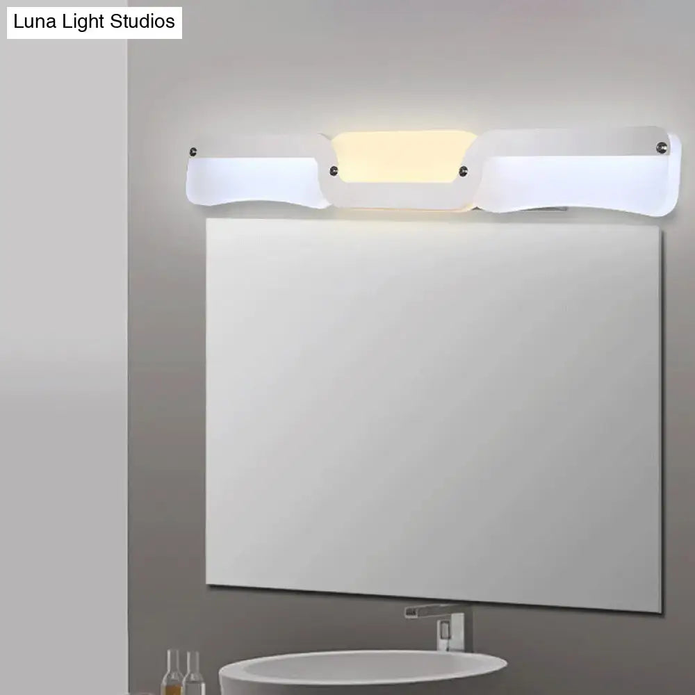 Modern minimalist black and white acrylic vanity sconce light with warm white central panel and maximum bulb wattage use
