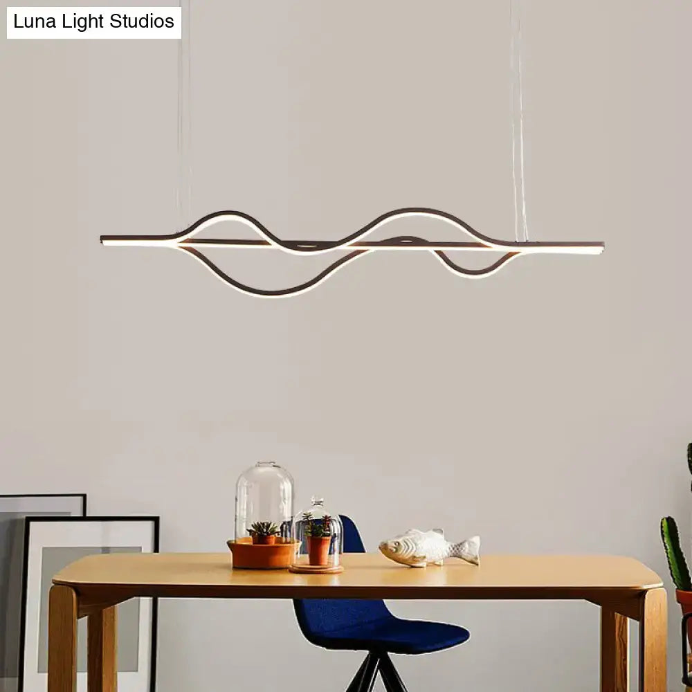Modern minimalist black and white wave led ceiling light with chain cord and adjustable color temperature for kitchen pendant use