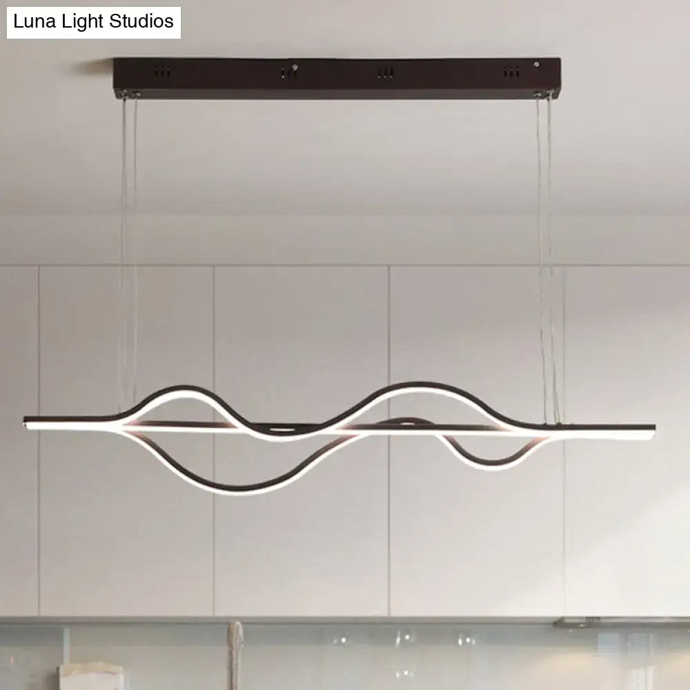 Modern minimalist black and white wave led ceiling light with sleek design and adjustable chain cord color temperature
