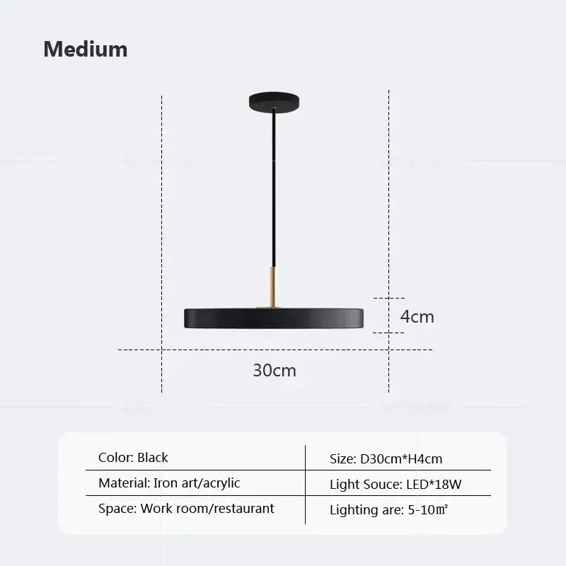 Black medium round pendant light with sleek iron acrylic design led bulb for modern decorbites led study disc lighting