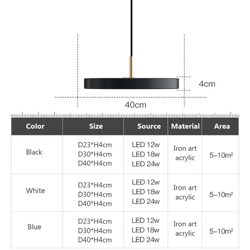 Black circular pendant light with sleek iron art acrylic design and gold-toned rod for decorbites led study bedroom