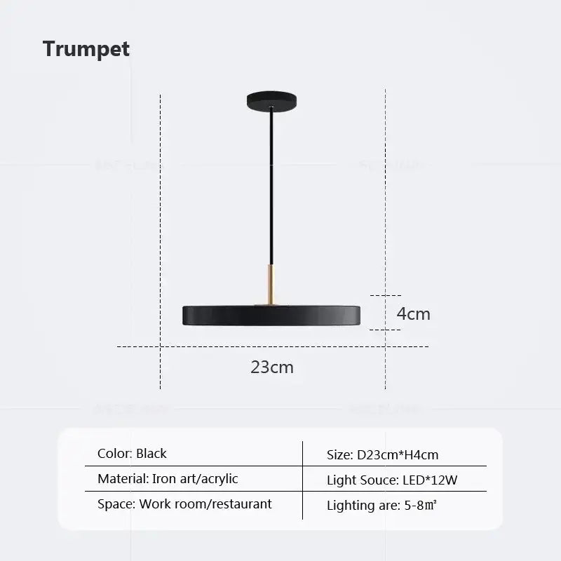 Black modern pendant light with sleek iron and acrylic design featuring led bulb for decorbites led study disc lighting