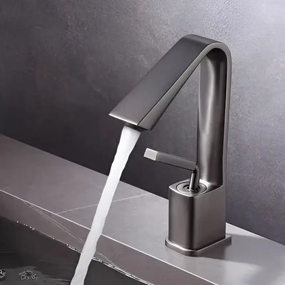 Modern minimalist matte black basin faucet with sleek angular design and single lever handle for bathroom sink decorbites brush gold model